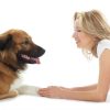 Woman training dog